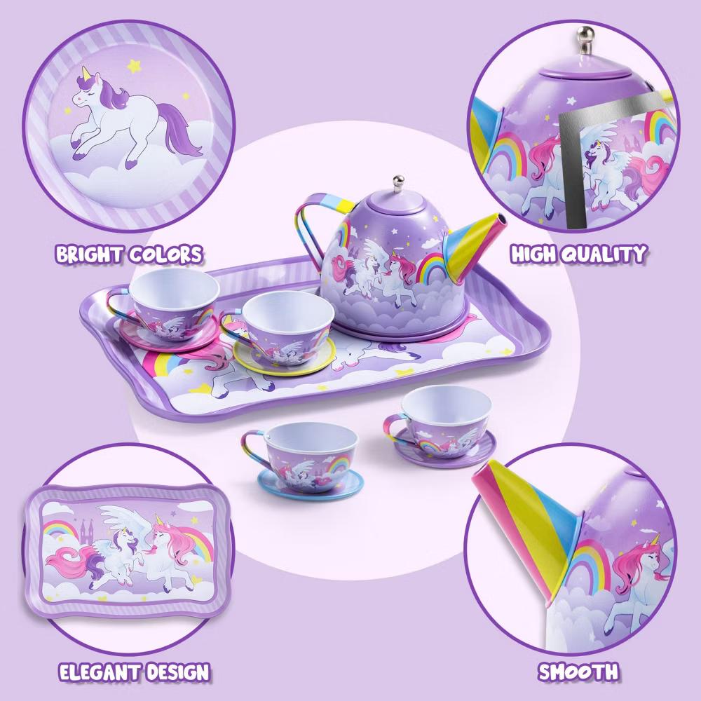15Pcs Unicorn Tea Party Set for Girls, Pretend Play Teapot Kitchen Toy, Princess Tea Time Toy, Christmas Birthday Gifts for Kids Ages 3 4 5 6 - Image 3