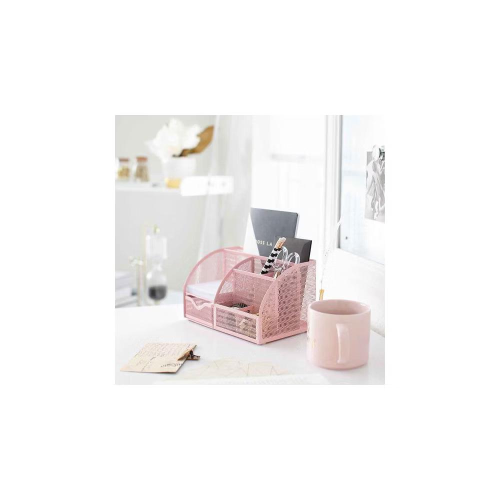 Blu Monaco Desk Organizer with Drawer - Small Metal Mesh Organizer Available in Aqua, Gold, and Pink - Image 28