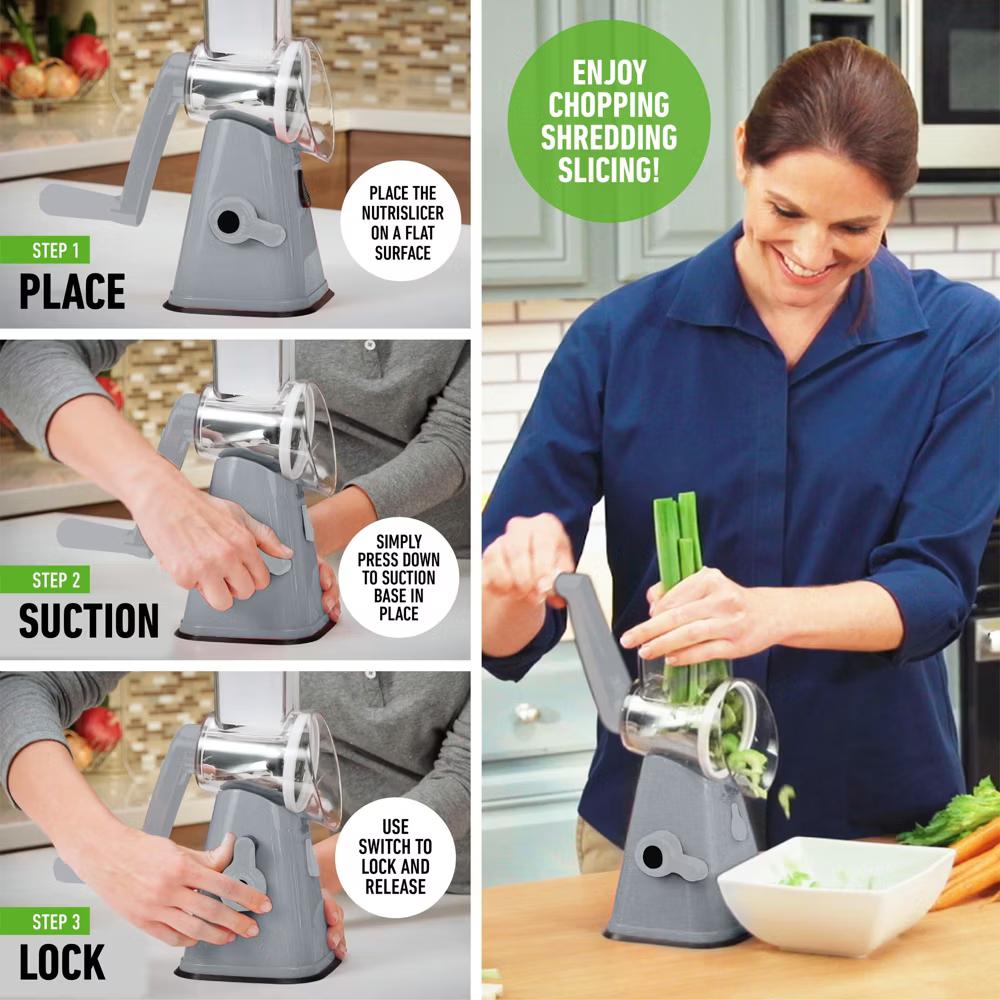 NutriSlicer Vegetable Slicer Cheese Grater Potato Slicer Salad Chopper with Suction Base - Image 10