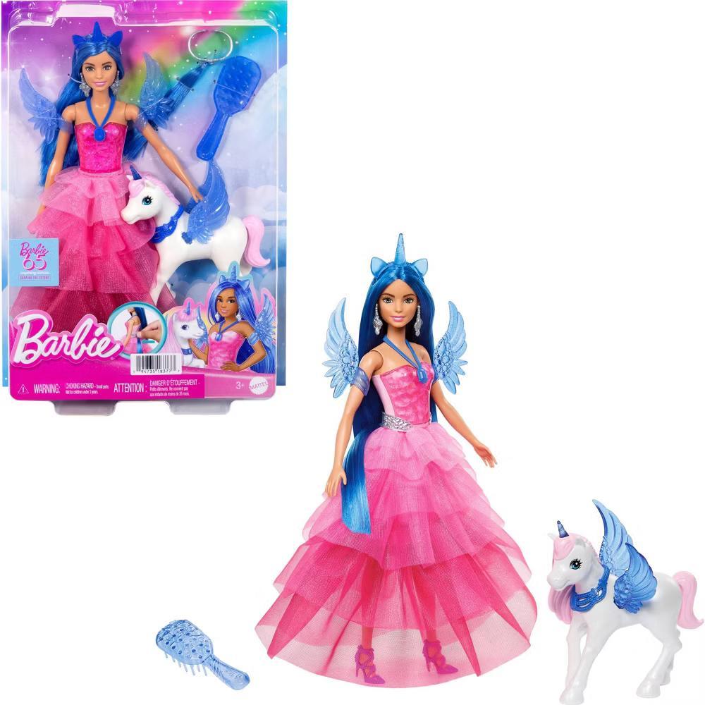 Unicorn Toy, 65th Anniversary Doll with Blue Hair, Pink Gown & Pet Alicorn (Target Exclusive) - Image 2