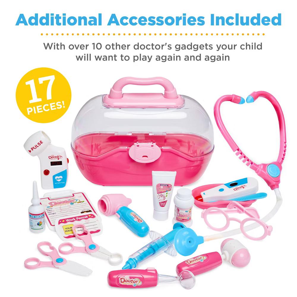 Play Doctor Kit for Kids, Pretend Medical Station Set with Carrying Case, Mobile Cart - Blue - Image 13