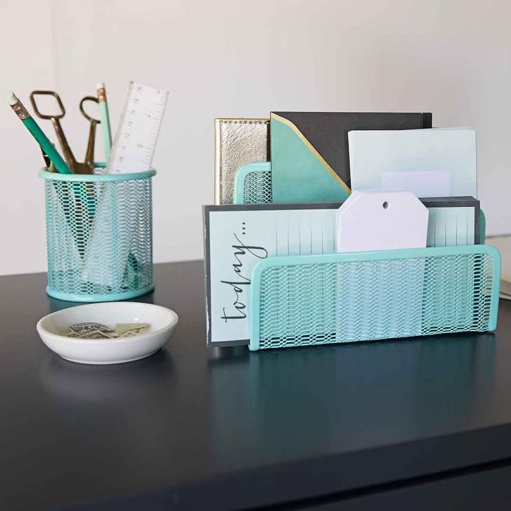 Blu Monaco 3 Tier Metal Mesh Letter Sorter - Available in Aqua, Black, Gold, Pink, Rose Gold, and White - Image 4