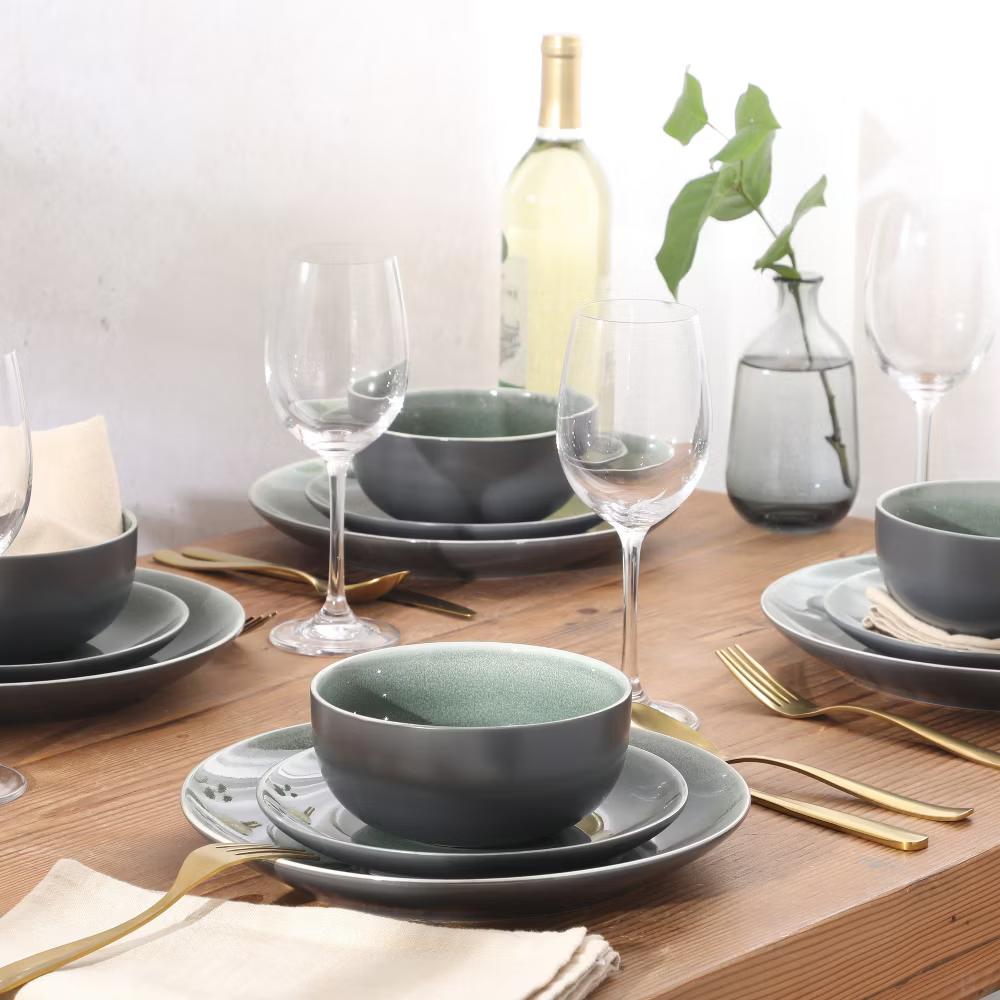 Pine Coast Plates and Bowls Sets, 12-Piece Stoneware Dinnerware Sets, Reactive Glaze Dish Set - Image 13