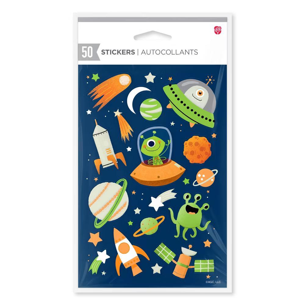 50ct 1 Sheet Stickers For Kids' Aliens in Outer space - Image 3