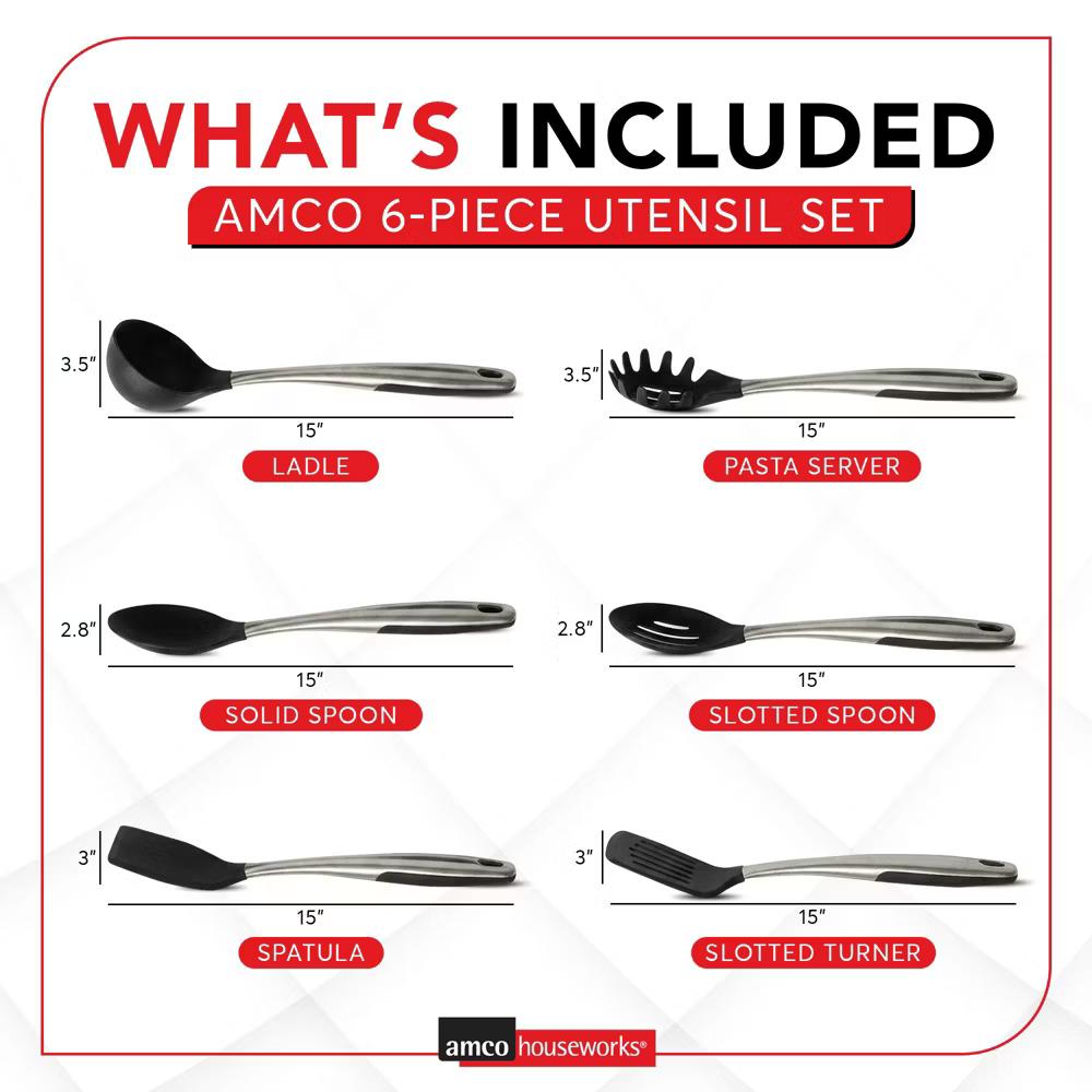 Amco 6-Piece Nylon Utensil Set, Heat-Resistant with Stainless Steel Handles, BPA-Free, Safe for Non-Stick Cookware, Dishwasher Safe Cooking Tools - Image 6