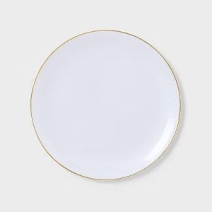 8ct White with Gold Trim Snack Plastic Plates - "