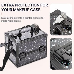 Yaheetech Aluminum Portable Makeup Train Case Cosmetic Storage Case with Mirror, Adjustable Dividers