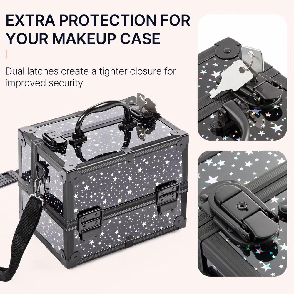 Yaheetech Aluminum Portable Makeup Train Case Cosmetic Storage Case with Mirror, Adjustable Dividers