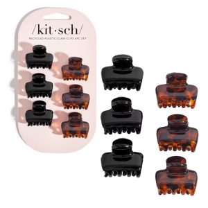 Recycled Plastic Mini Puffy Claw Clips - 6pc - Black & Tortoise: Hair Styling, All Hair Types