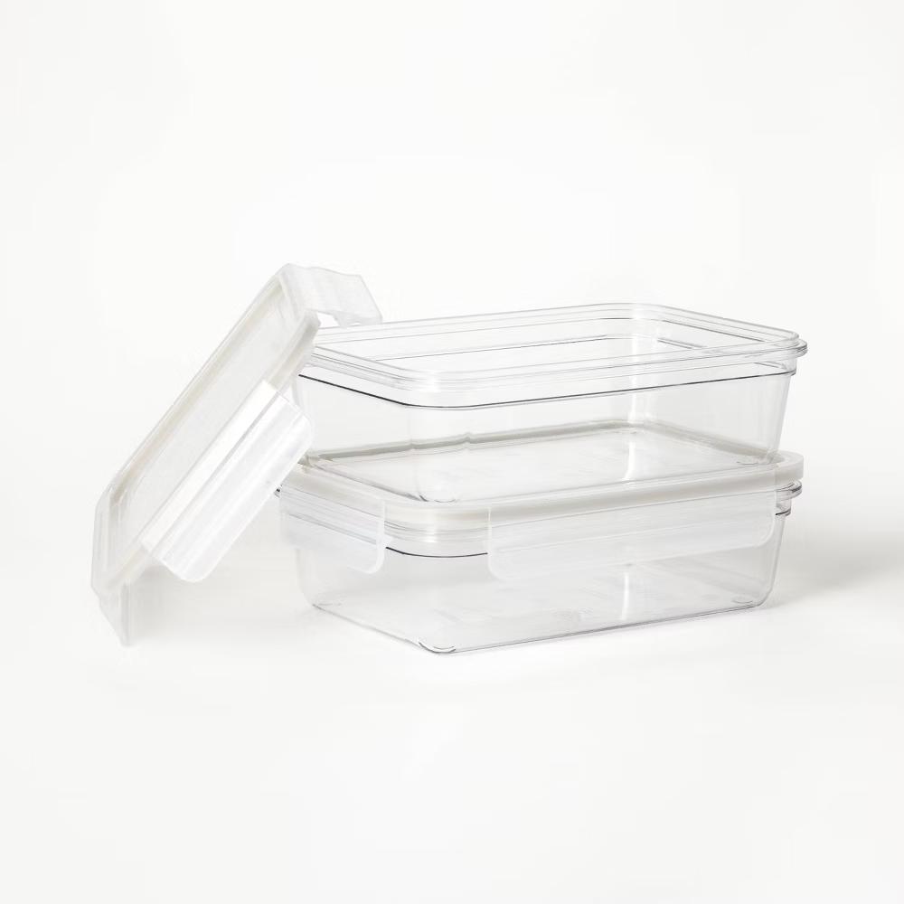 4pc (set of 2) 5.5 Cup Tritan Plastic Rectangle Food Storage Container Set Clear - Stackable Design - Image 3