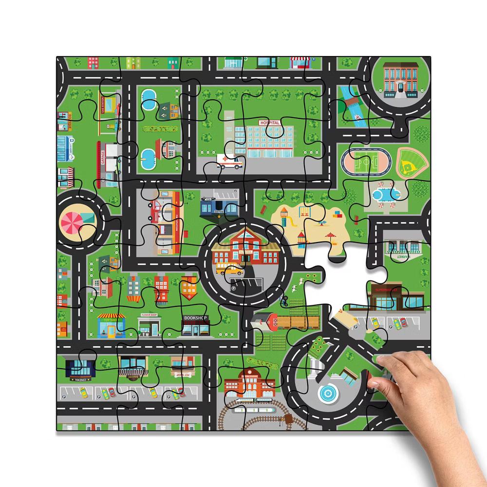 Darice Town Streets Floor Puzzle for Kids – 36 Jumbo Pieces, 36" x 24" City Map Jigsaw Puzzle – Build Your Own Town, Play Mat Toy, Ages 3+ - Image 7