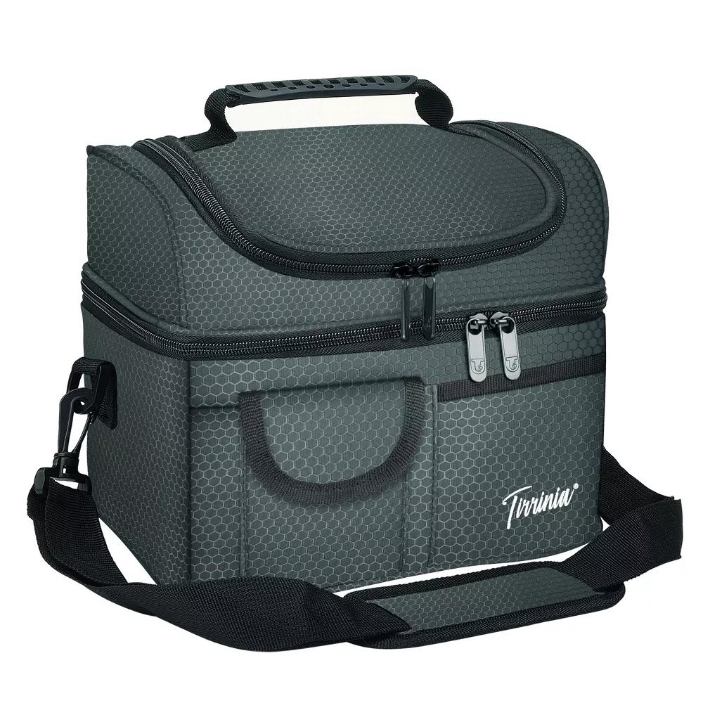 Dual Compartment Insulated Lunch Bag, Leakproof Lunch Tote with Front Pocket, Insulated Lunch Cooler Bag with Back Mesh Pocket