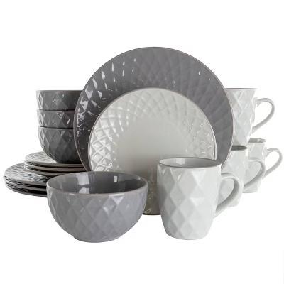 16pc Stoneware Tahitian Diamond Dinnerware Set - Gray Dish Set, Microwave & Dishwasher Safe, Service for 4 - Image 4