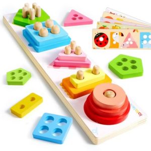 Montessori Toys for 1 2 3 Year Old, Wooden Stacking Sorting Toy for Toddlers 1-3, Sensory Learning Toys, Birthday Christmas Gift for Boys Girls