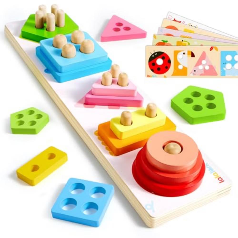 Montessori Toys for 1 2 3 Year Old, Wooden Stacking Sorting Toy for Toddlers 1-3, Sensory Learning Toys, Birthday Christmas Gift for Boys Girls