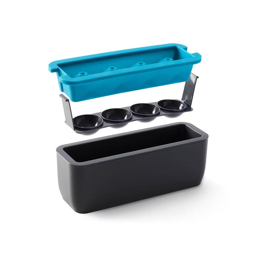 Houdini Clear Sphere Tray: Silicone Ice Mold & Maker, 4-Cavity, Dishwasher Safe, Turquoise Blue & Charcoal Gray - Image 2