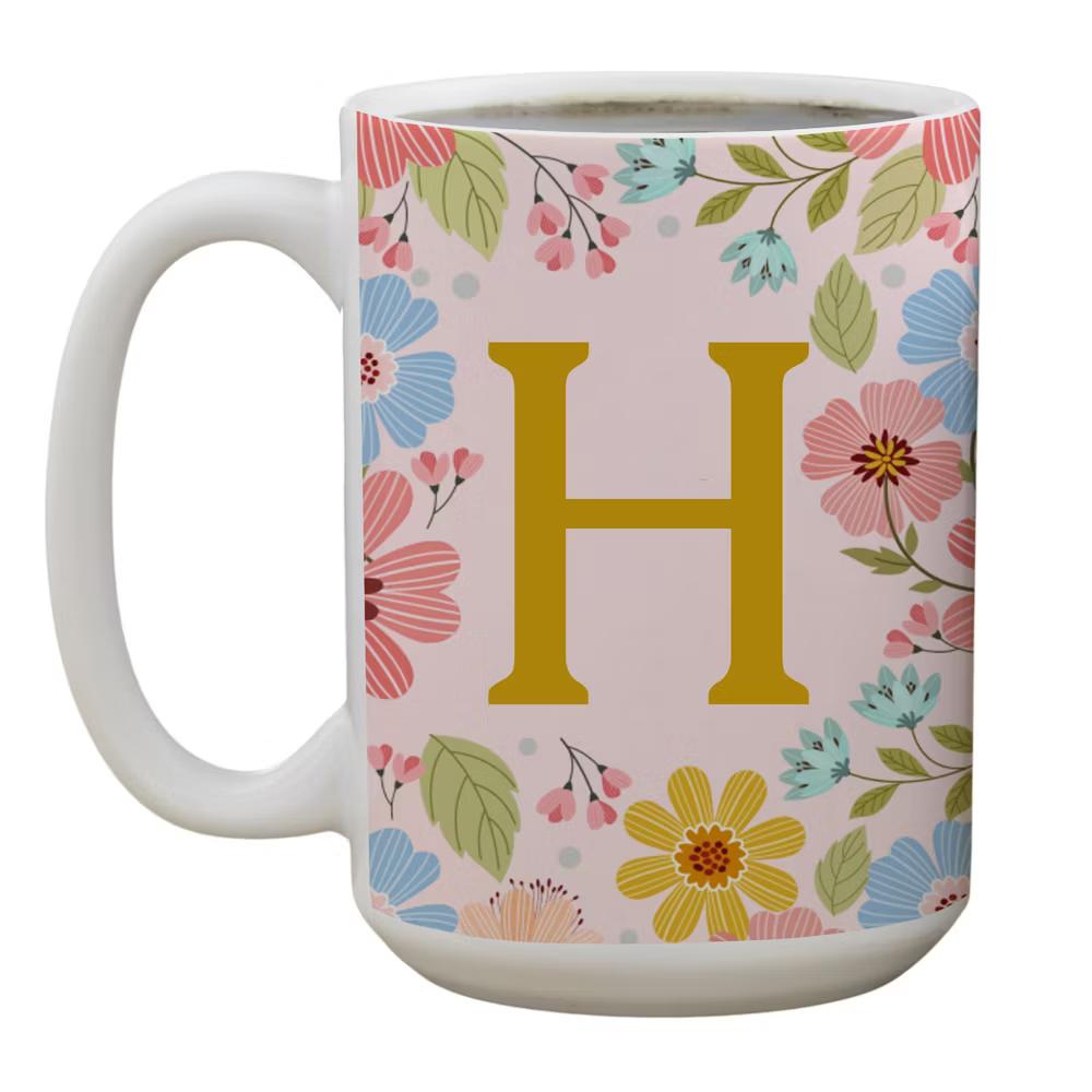 Personalization Mall Flowery Initial Personalized Coffee Mug Gold/Pink - Image 10