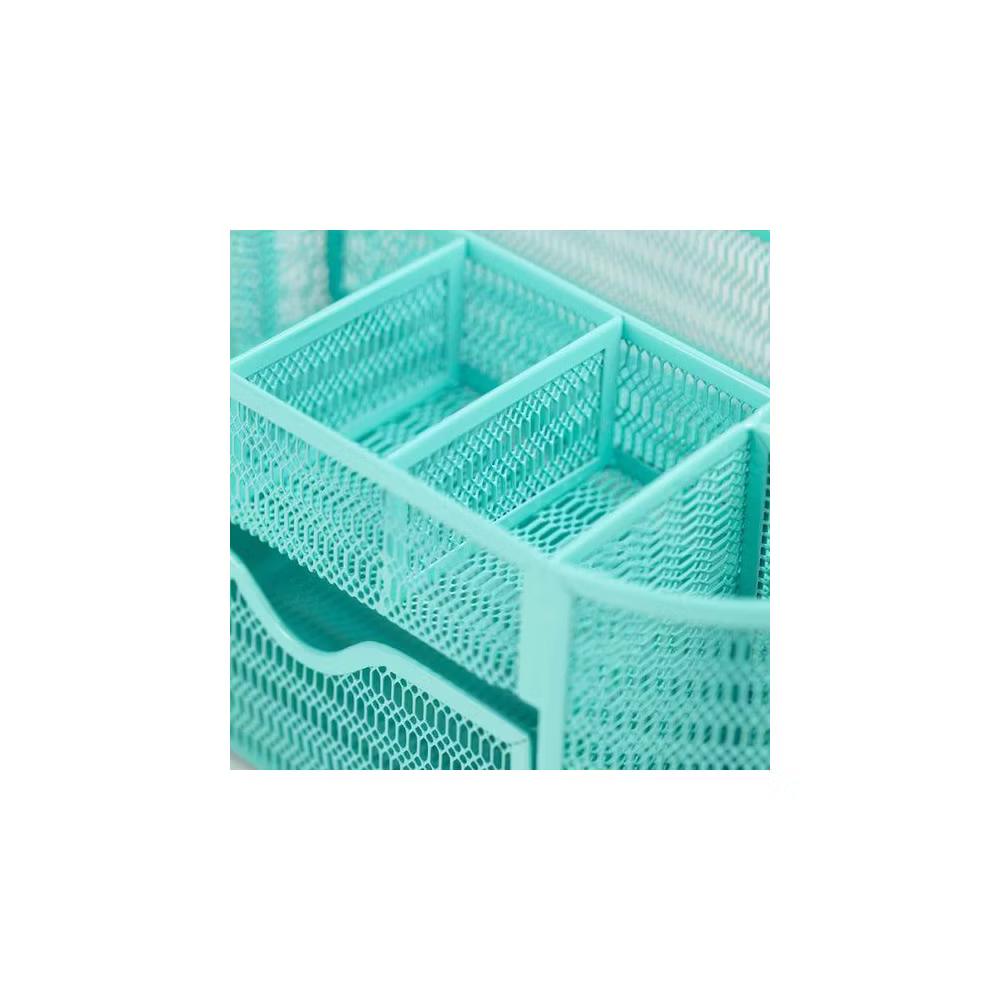Blu Monaco Small Metal Mesh Desk Organizer with Drawer - Available in Aqua, Gold, and Pink - Image 8