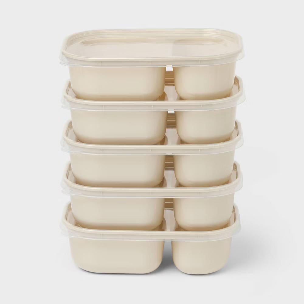 10pc (Set of 5) Divided Plastic Meal Prep Food Storage Container Set - Image 4