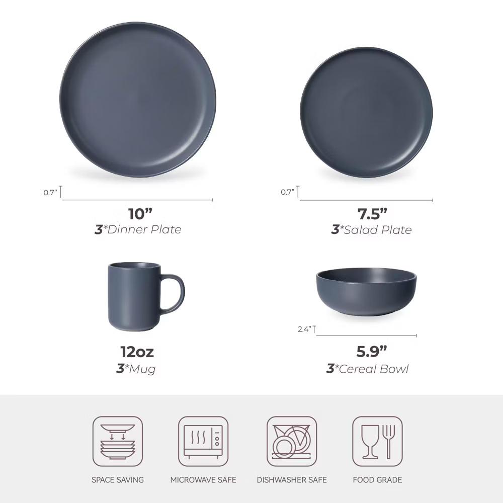 12-Piece Stoneware Dinnerware Set with Mugs, Microwave & Dishwasher Safe, Non-Toxic Dish Set, Plate Set, Stackable Matte Glaze Kitchenware for 3 - Image 11