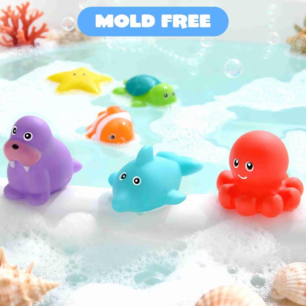 6 Pcs Sea Animal Bath Toys, Sealed No-Hole Mold Free Bathtub Toys for Kids, Non-Toxic Soft Water Vehicles Toys Squeezable Float on Water - Image 6