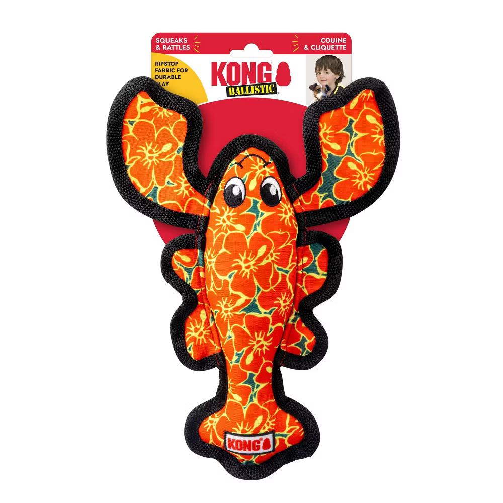 KONG Hibiscus Lobster Ballistic Dog Animal Toy: Nylon, Occupy, Cuddle, Medium/Small Breed Size