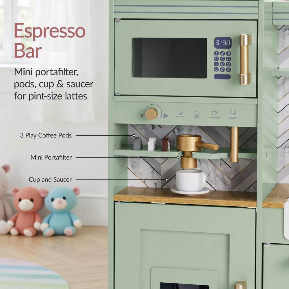 Wooden Toddler Kitchen Playset with Espresso Machine, Toy Storage and 17 Accessories - Pink - Image 18