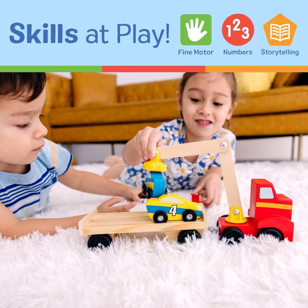 Magnetic Car Loader Wooden Toy Set With 4 Cars and 1 Semi-Trailer Truck - Image 9