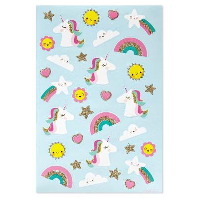 66ct 2 Sheets Glittery 3D Puffy Stickers For Girls and Kids' Magical Unicorn and Rainbows