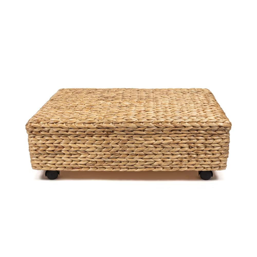 happimess Chett Minimalist Hand-Woven Hyacinth/Wood Underbed Storage Bin with Wheels and Handles - Image 17