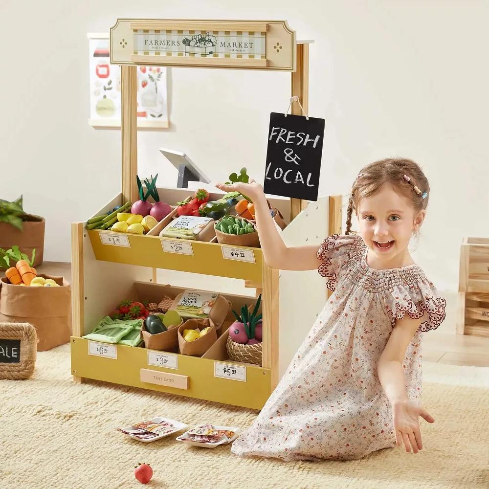 Kid's Pretend Grocery Store Role Play Toy with Cash Register DIY Price Tags and Chalkboard