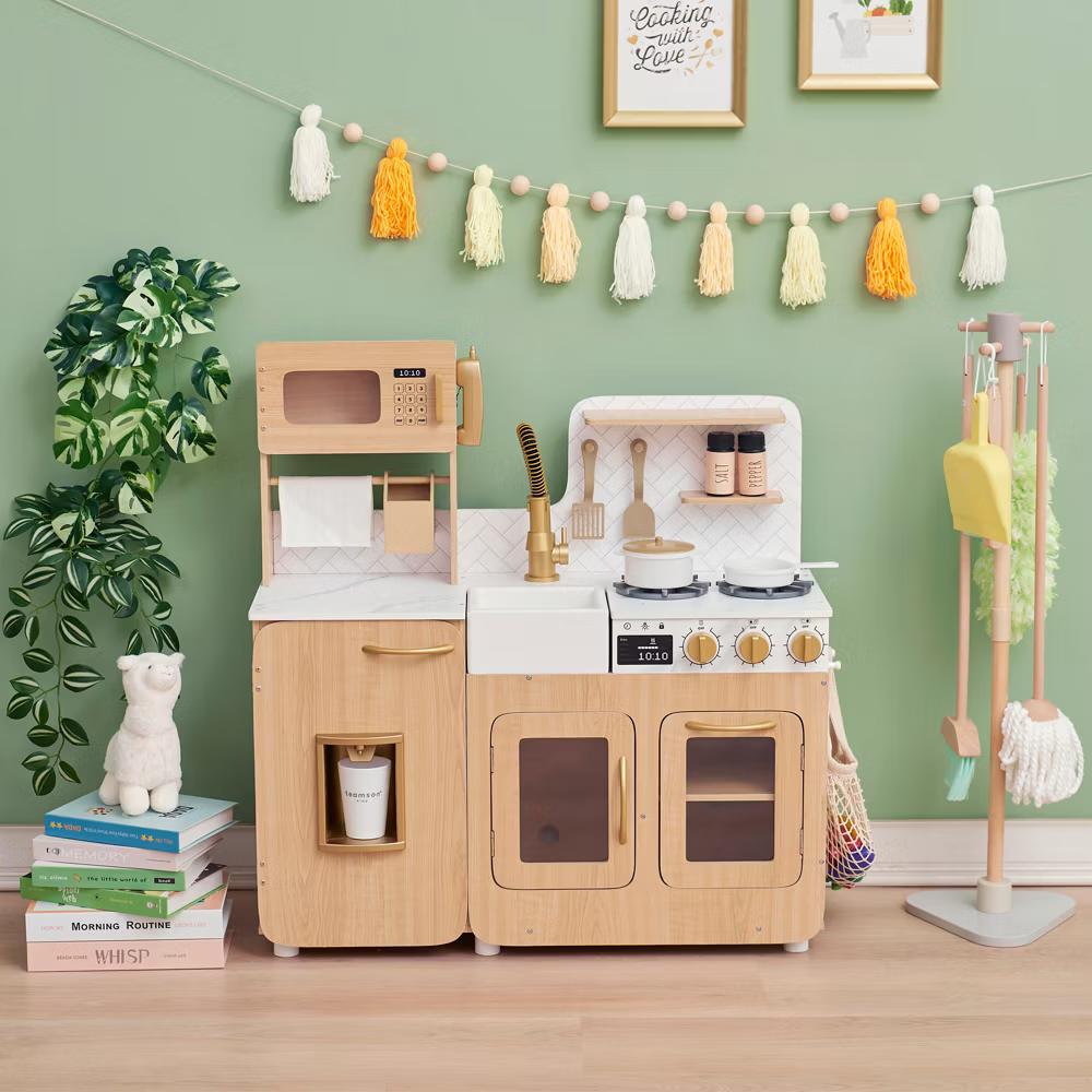 Little Chef Cyprus Wooden Play Kitchen Set with 14 Toy Accessories - Image 3