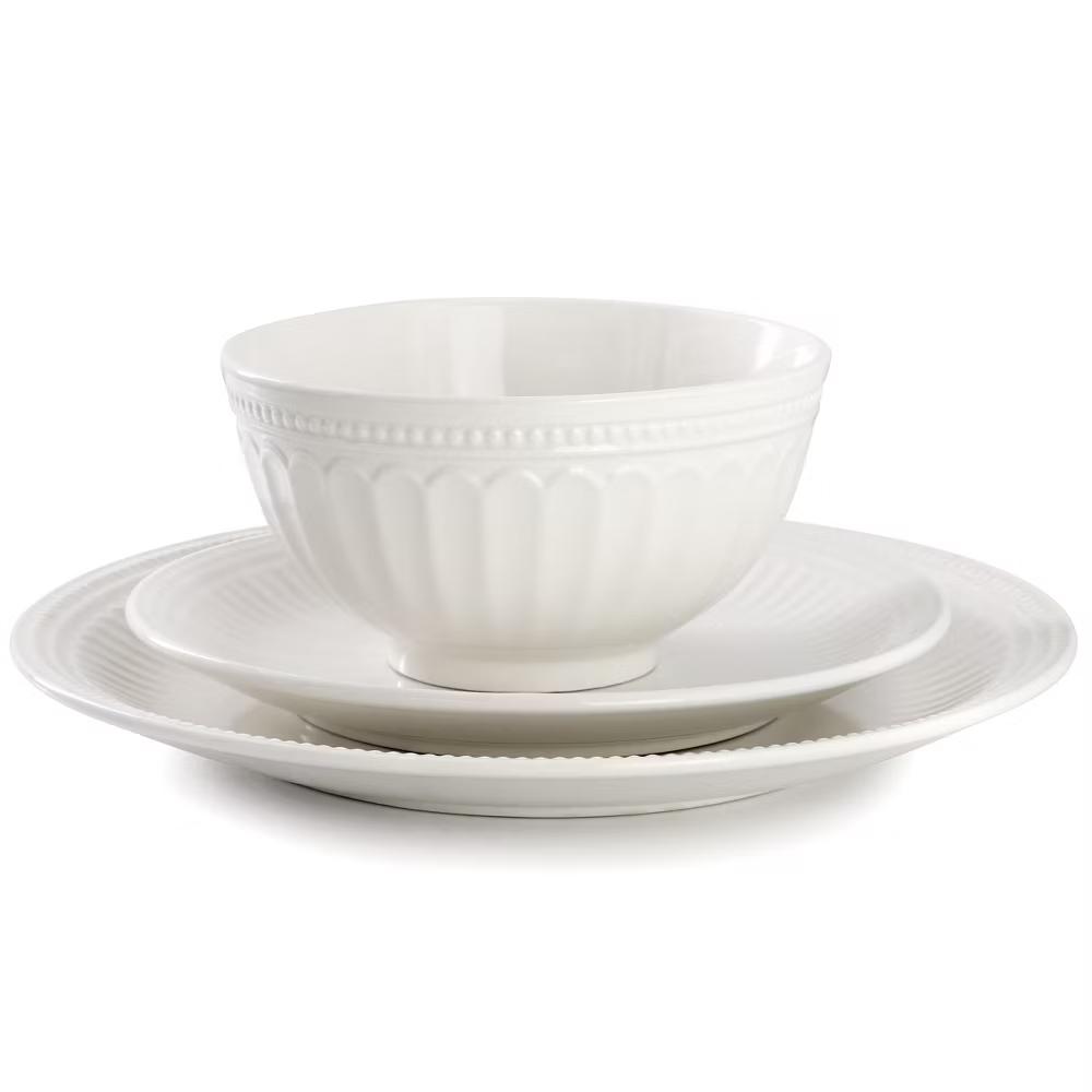 Embossed Arch and Dot Stoneware Dinnerware Set in White