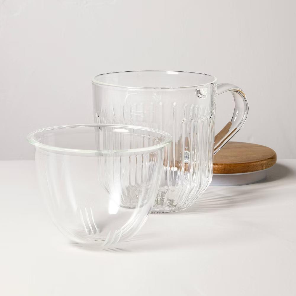 15oz Glass Tea Infuser Mug Clear - with Magnolia - Image 3