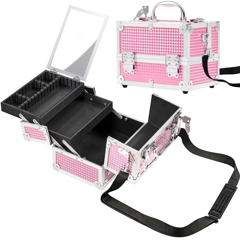 Yaheetech Aluminum Portable Makeup Train Case Cosmetic Storage Case with Mirror, Adjustable Dividers - Image 13