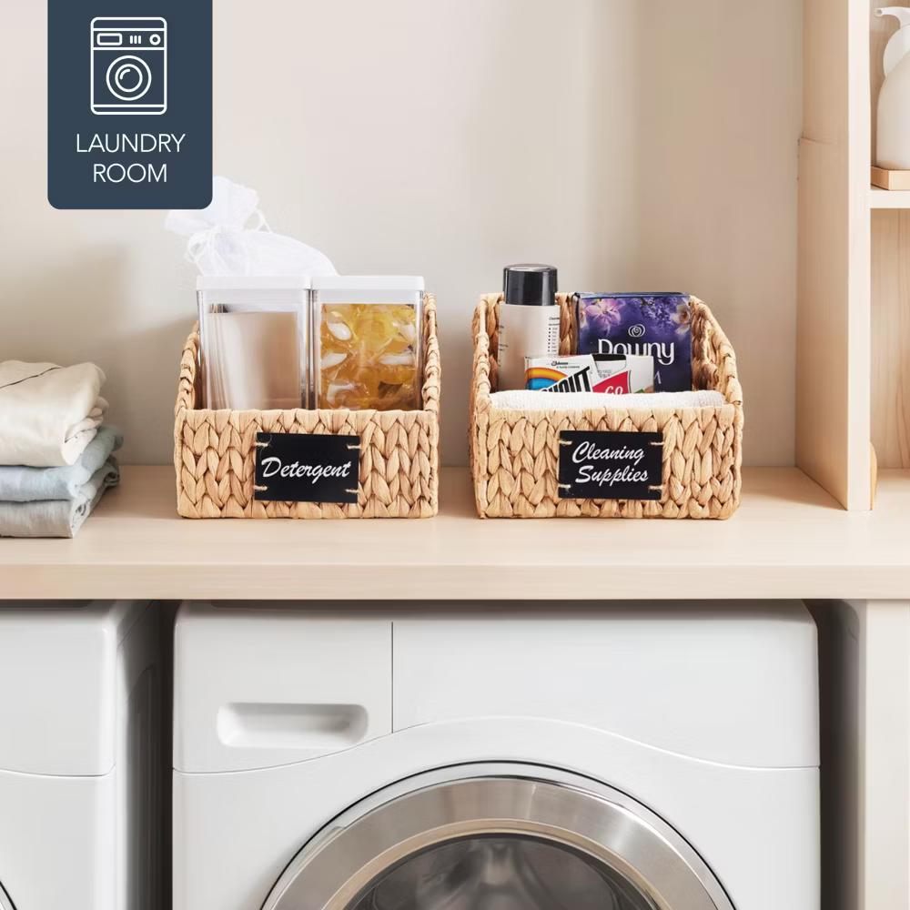 Hyacinth Angled Pantry Storage Baskets W/ Handles, Chalkboard & Marker - Image 18