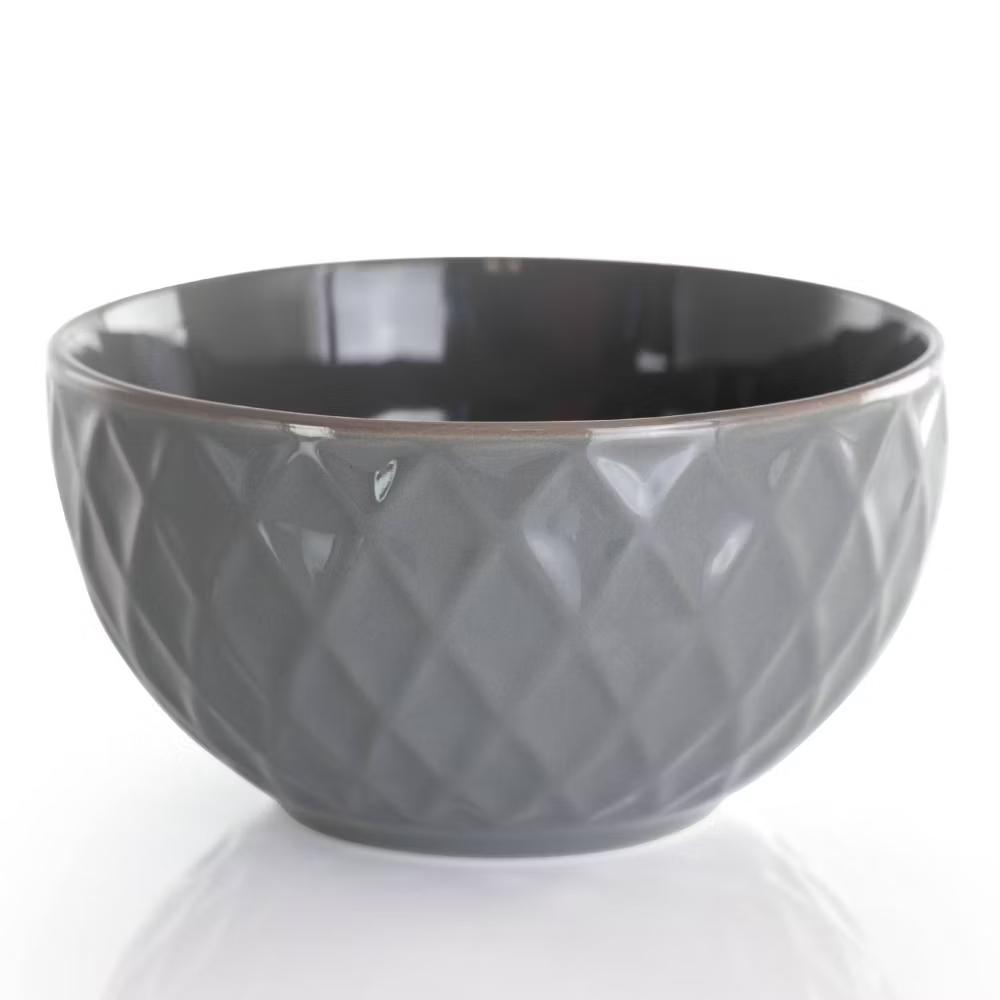 16pc Stoneware Tahitian Diamond Dinnerware Set - Gray Dish Set, Microwave & Dishwasher Safe, Service for 4 - Image 7
