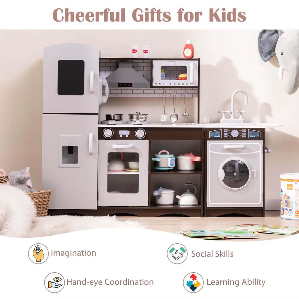 Kids Kitchen Playset with Realistic Lights & Sounds Ice Maker Stoves Sink Oven - Image 8