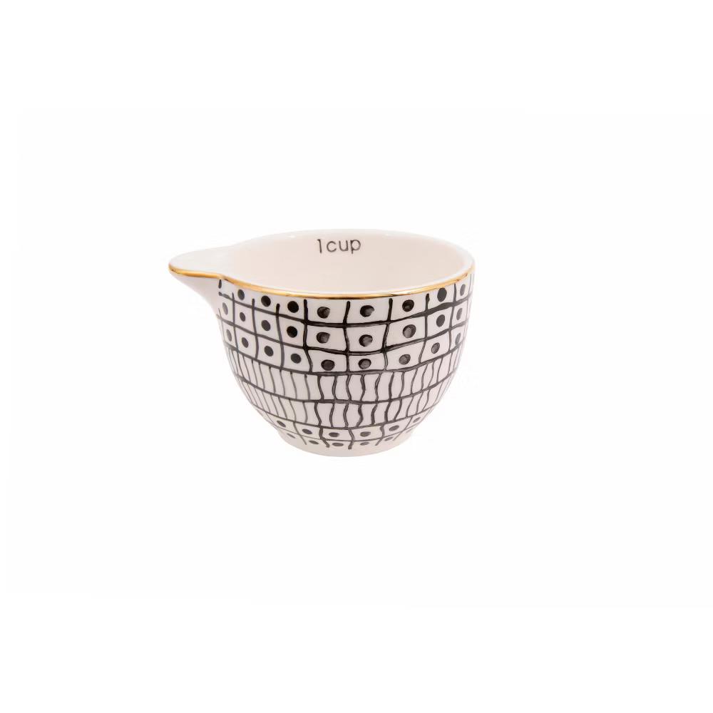 Storied Home Black & White Stoneware Measuring Cups with Gold Electroplating (Set of 4 Sizes) - Image 3
