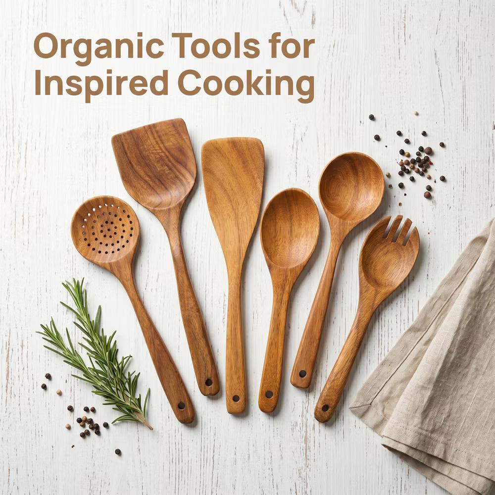 Essential Wood Solid Color Kitchen Gadgets Utensils for Home Cooking or Gift 6Pcs - Image 18