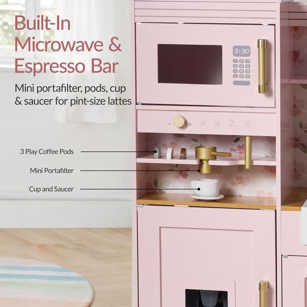 Deluxe Wooden Pretend Play Kitchen with Island and Espresso Machine - White - Image 5