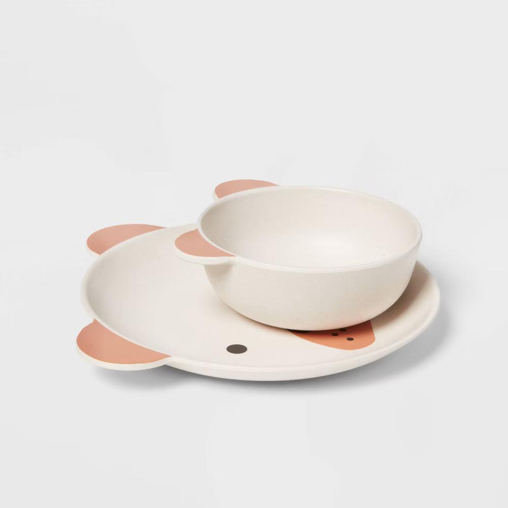 Kids' 2pc Bamboo and Melamine Bear Dinnerware Set Light Brown - Image 2
