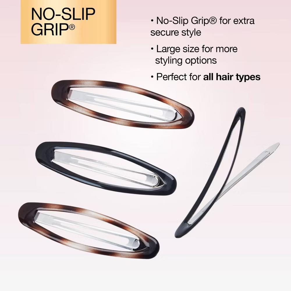No-Slip Grip Large Oval Snap Clips - Tortoise - All Hair - 4pcs: Aluminum Hair Styling Accessories - Image 5