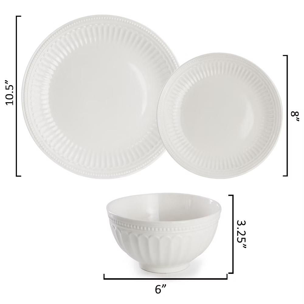 Embossed Arch and Dot Stoneware Dinnerware Set in White - Image 17