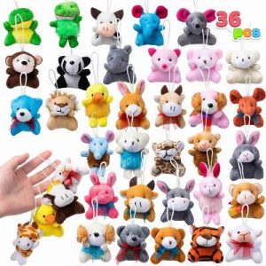 36Pcs Kids Mini Plush Animal Toy Set Easter Christmas Bulk Stuffed Keychain Party Favors Animals Decoration Toys Carnival Prizes Birthday Gift