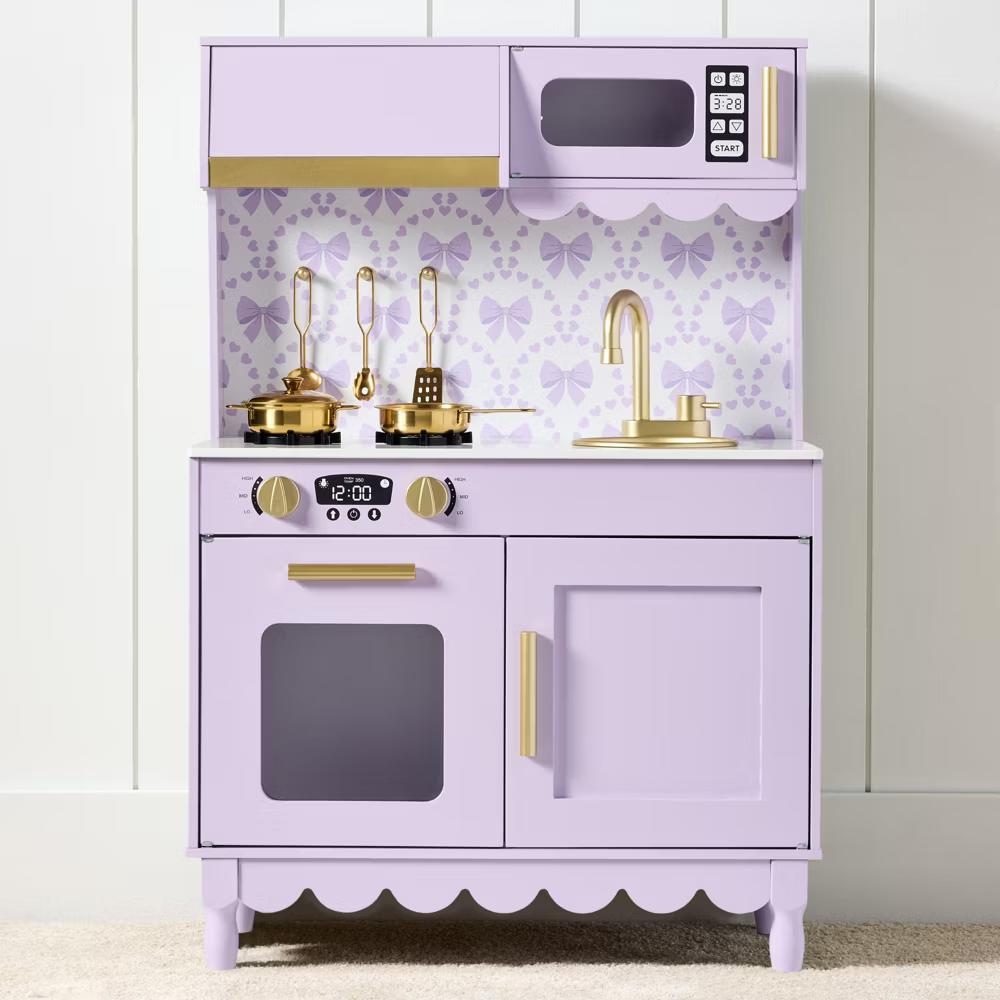 Wooden Cottage Kids Pretend Play Kitchen with 5 Accessories and Toy Storage - White - Image 37