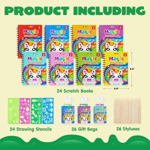 24 Pack Rainbow Scratch Art Notebook, Party Favors for Kids, Art Crafts Kit, Goodie Bags Stuffers Girls Boys,Classroom Prizes Valentines Easter