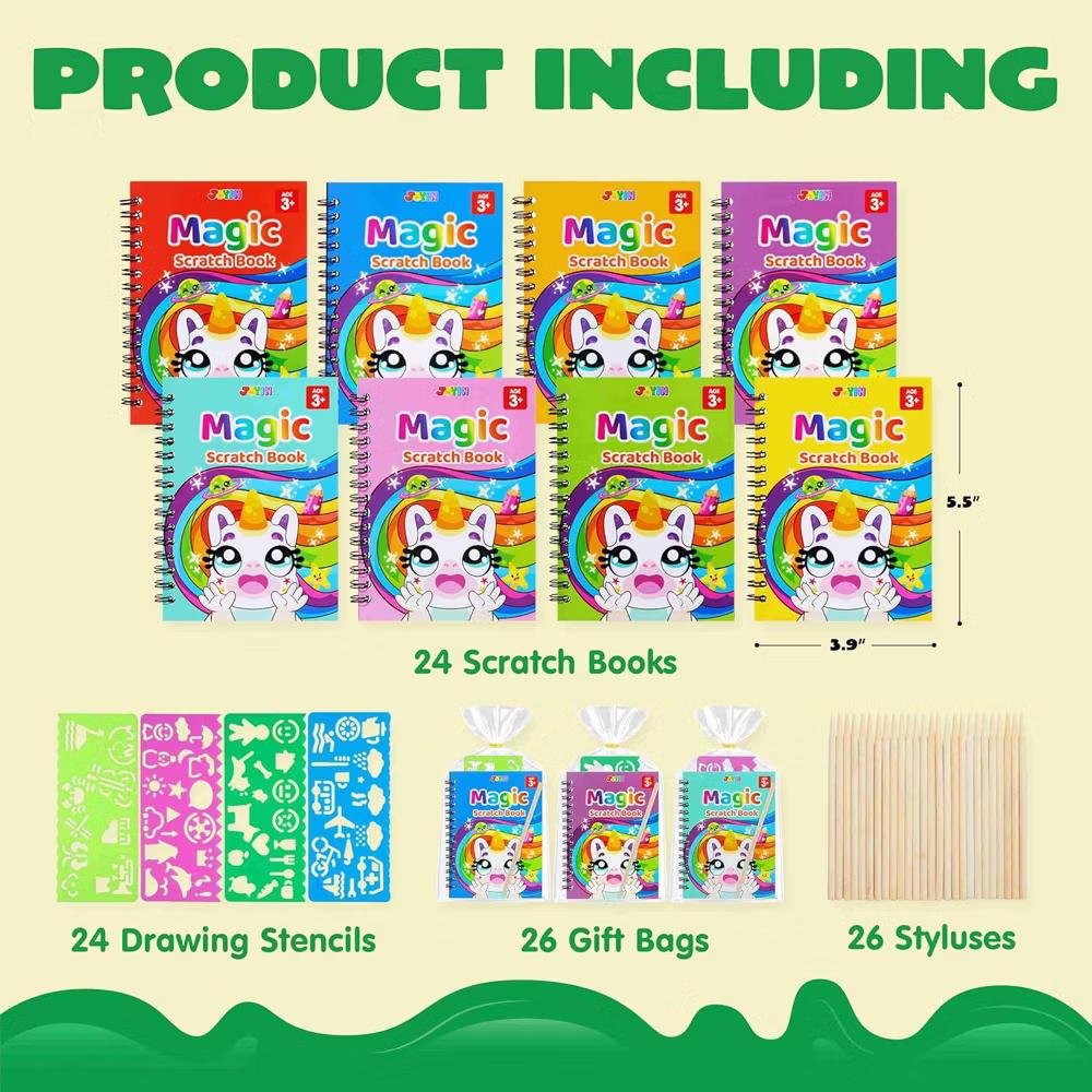 24 Pack Rainbow Scratch Art Notebook, Party Favors for Kids, Art Crafts Kit, Goodie Bags Stuffers Girls Boys,Classroom Prizes Valentines Easter