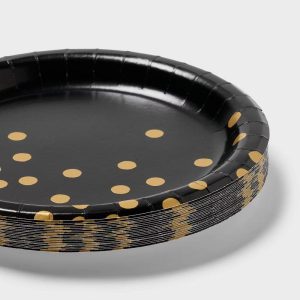 20ct Black/Gold Confetti Snack Paper Plates - "
