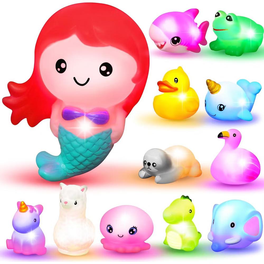 12Pcs Light Up Bath Toys, Toddler LED Bathtub Mermaid Toy, Baby Bathtime Floating Rubber Shower Toy for Infant Baby Kids Boy Girl Gift - Image 2